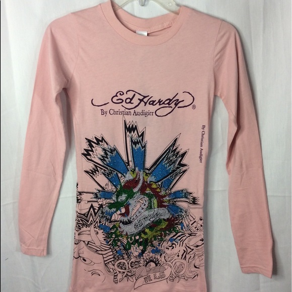 Ed Hardy Tops - NWT Ed Hardy Women's Pink Long Sleeve Shirt Sz S